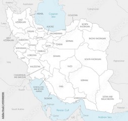 Vector map of Iran with provinces and administrative divisions, and neighbouring countries. Editable and clearly labeled layers.