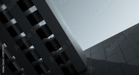 Black architecture design. Beams, ceiling and wall. Black design concept of building. 3D render.