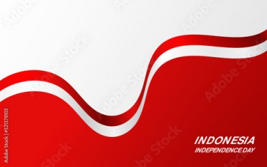 Indonesia independence day banner. Red and white flag ribbon vector background