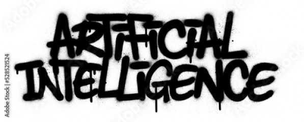 graffiti artificial intelligence text sprayed in black over white
