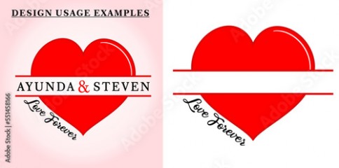 Valentines Day Split Monogram, Wedding monogram, monogram name, Love Heart Split Monogram