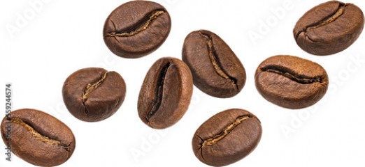 Falling coffee beans isolated 