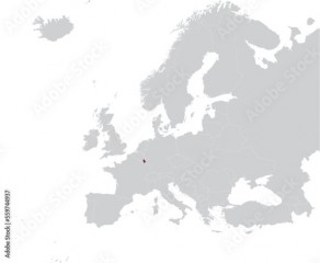 Maroon Map of Luxembourg within gray map of European continent