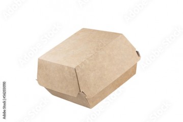 Craft brown burger eco box isolated on white background. Eco-friendly food packaging. Full Depth of field. Focus stacking. Png