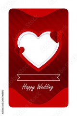 Greeting frame romantic red heart with blank ribbon wedding concept for decoration card and instagram story post isolated on white background