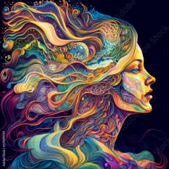 Colorful psychic waves -Beautiful Woman face -abstract background