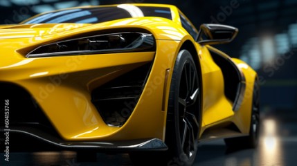 Closeup on front of generic and unbranded car A super yellow sports car background wallpaper illustration. generative ai