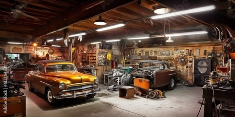 AI Generated. AI Generative. Mechanic auto car garage carpentry tool old retro vintage tools. Graphic Art