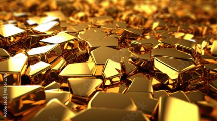 Złote tło, sztabki złota w kształcie niesymetrycznych mini sztabek, eleganckie tło, bogactwo