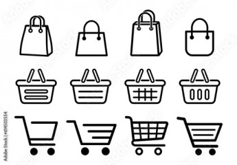 ikony toreb, koszyków i wózków na zakupy