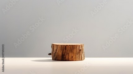 simple minimalist wooden platform for product, warm colour tone wide copy space generative ai