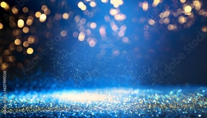 Background of abstract glitter lights. blue, gold and black.
