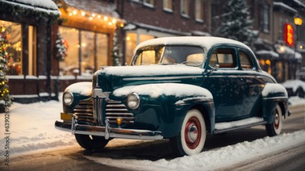 old car in the Christmas street