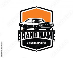 1969 dodge super bee car. vintage car logo silhouette. isolated white background view from side. Best for logo, badge, emblem, icon, sticker design