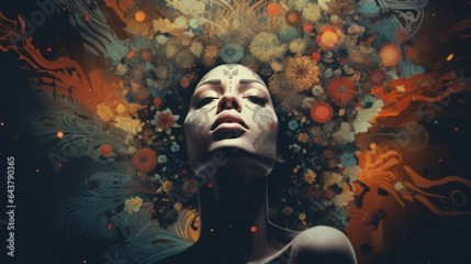 Deep House art - Woman with headphones sinks into the world of music 16:9