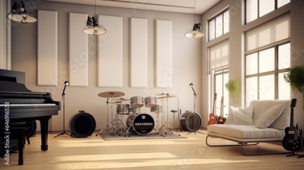 Modern studio music interior design, generated by AI