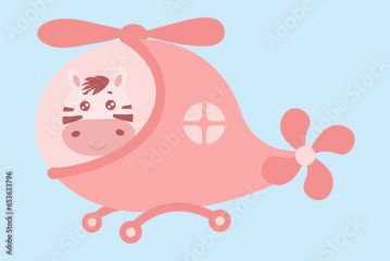 Cute zebras sitting in an airplane, helicopter, the character is flying in a small plane, vector illustration, eps 10