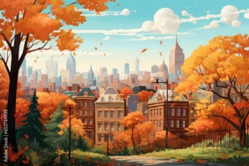 Wonderful city view on a great autumn day as an illustration - Generative AI