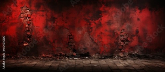 Eerie and spooky red wall background for Halloween and horror theme with copyspace for text