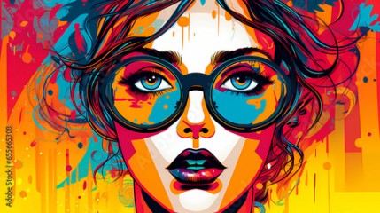Portrait of a woman in pop art style, a girl full of passion in her gaze