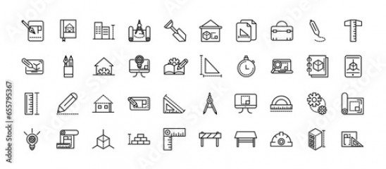 Assorted architecture and construction line icons