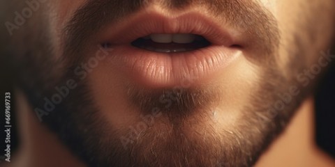 A close-up view of a man's mouth with a toothbrush. This image can be used to promote dental hygiene and oral care products.