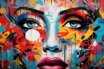 An abstract graffiti wall serves as a unique background, offering an artistic and pop art-inspired visual concept. Generative Ai.