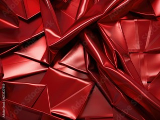 Crimson Red Silk with Silver Geometric Embellishments - Mesmerizing 3D Elegance