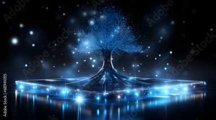 christmas tree with blue dot light futuristic design 