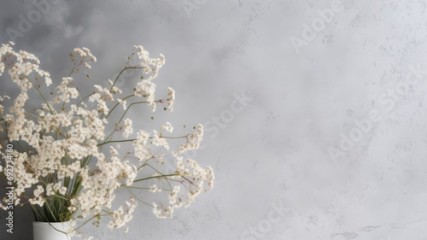 colored gypsophila flowers on a concrete background in a minimalist modern style, with ample copy space, allowing for versatile use in design or promotional materials.