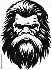 Retro Bigfoot head vector, Vintage Yeti head vector, Wild Monster Vector illustration