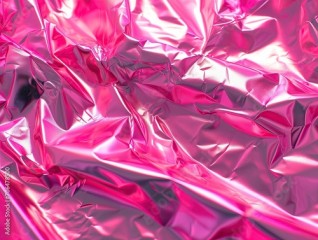 Shiny pink foil background, reflective surface