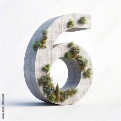 6 digit shape 3D Lettering That Blends Concrete With Nature. AI generated illustration