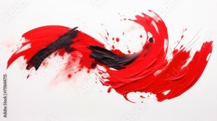 Brush stroke splash red and black ink painting on white background