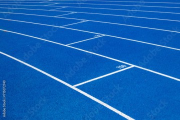 Blue treadmill for running in the stadium