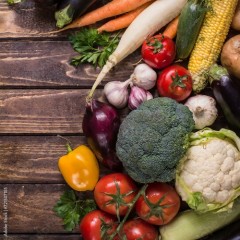 Farm Fresh Spread: Assorted Fresh Vegetables on Wooden Surface
