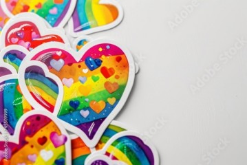 LGBTQ Sticker enlightened design. Rainbow heartening motive love connection diversity Flag illustration. Colored lgbt parade demonstration steel blue. Gender speech and rights bud green