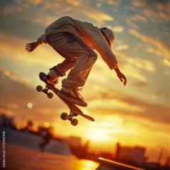 A boy performs a jumping stunt with a skateboard