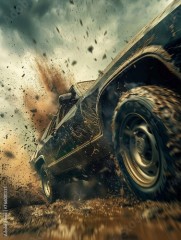 car coming from ground, action scene, cinematic shot, ultra realistic, film style