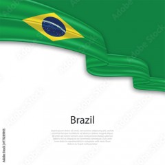 Waving ribbon with flag of Brazil