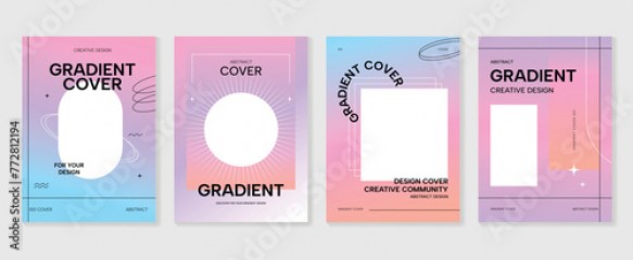 Gradient abstract cover background vector set. Minimalist style cover template with geometric shapes, frame, colorful and liquid color. Modern wallpaper design perfect for social media, idol poster.