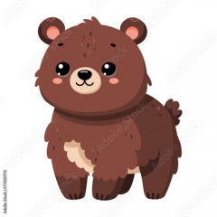 Cute happy little funny bear. Сute autumn forest animal isolated on white background. Flat vector illustration. Fall season stickers and clipart.