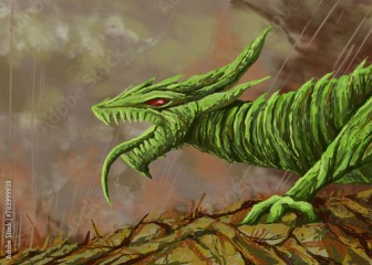 Green dragon, digital painting, concept art