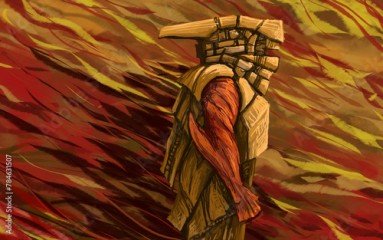 A warrior walking through fire - digital painting