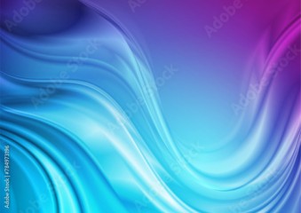 Blue and violet glossy blurred curved waves abstract background. Vector design
