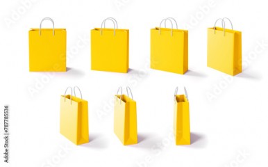 Set of yellow shopping bags from different sides. 3d render