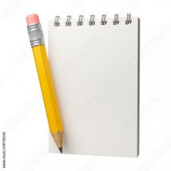 Blank notebook and pencil. isolated on white background. 3d render