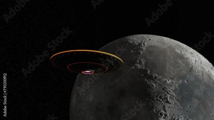 月とUFO 3DCGレンダリング